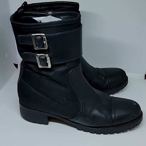 Prada 3T6109 combat black leather/nylon booties 40 - Picture 1 of 9